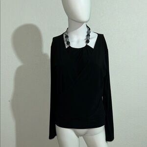 dressbarn Black Long-Sleeve Wrap Front Blouse